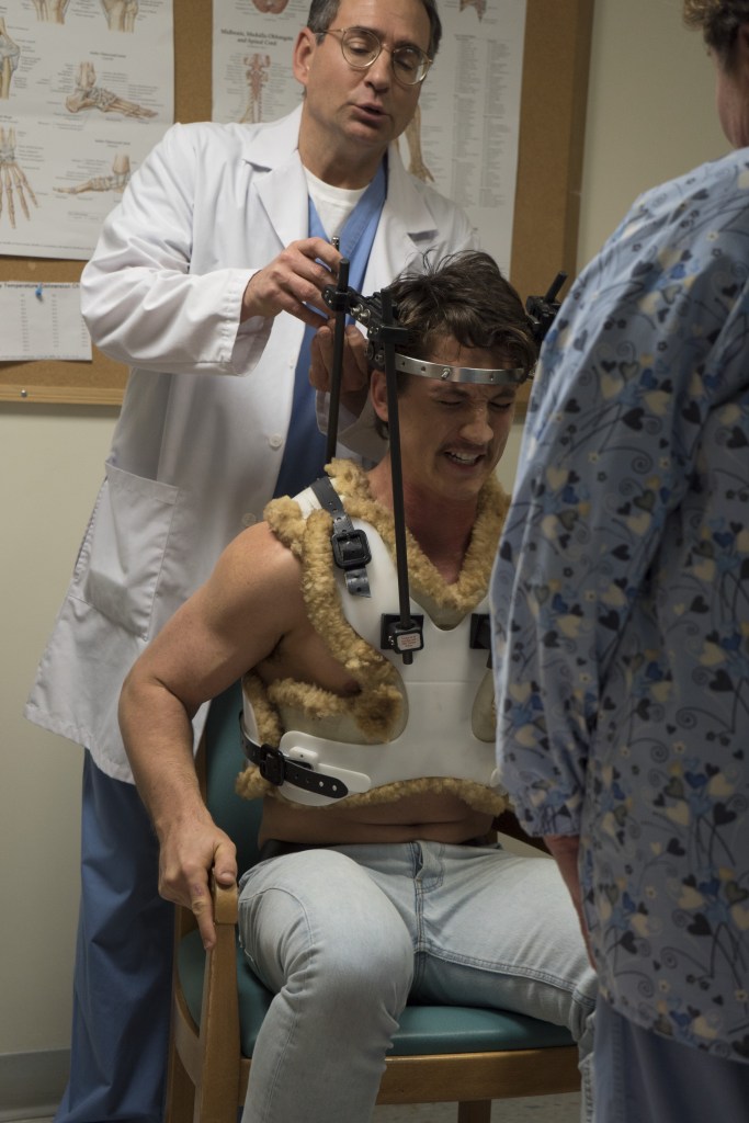 Cranial DIY/torture...Miles Teller literally Bleeds For It. image courtesy of Icon Films.