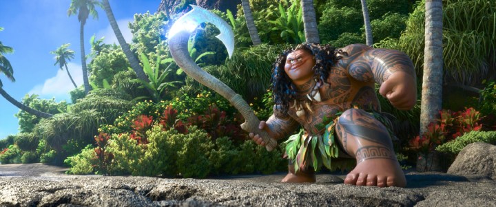 Maui is the mega-bod demigod in Moana (2016) and is voiced by Dwayne Johnson.