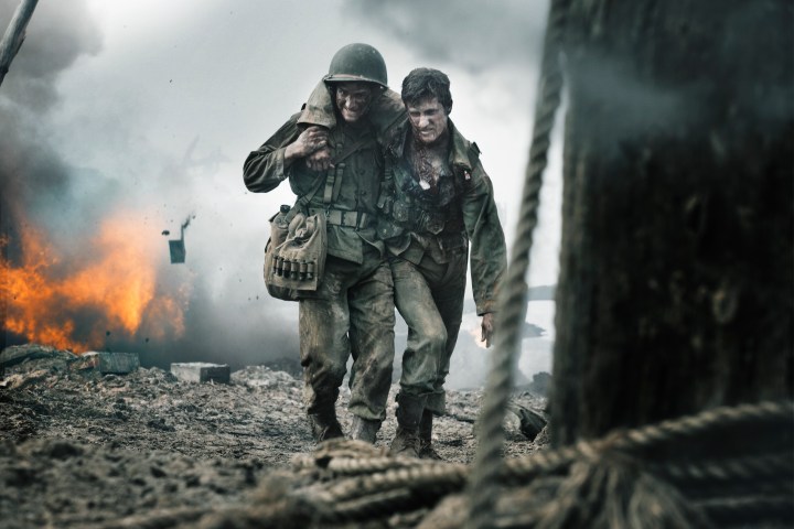 Andrew Garfield as Desmond Doss rescues a soldier in Mel Gibson's Hacksaw Ridge
