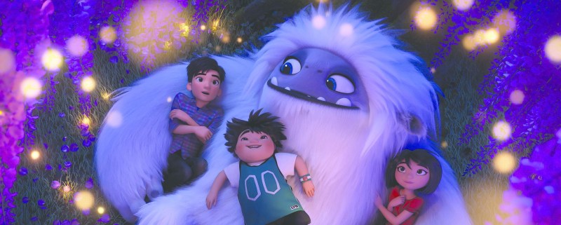 Image from the film Abominable showing the yeti and his three human friends
